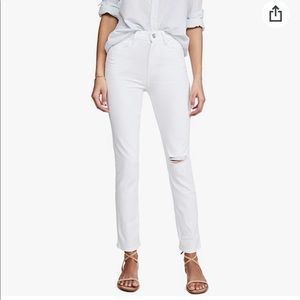 PAIGE Sarah Slim in White Frost Destructed jeans